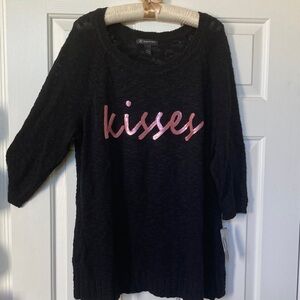 INC International Concepts Black Sweater with Pink Sequins Accents